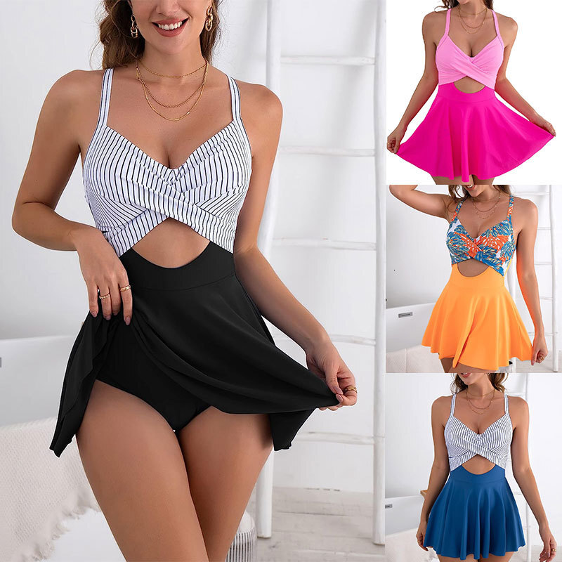 New one-piece camisole dress swimsuit for women with contrasting colors and cross over oversized jumpsuit
