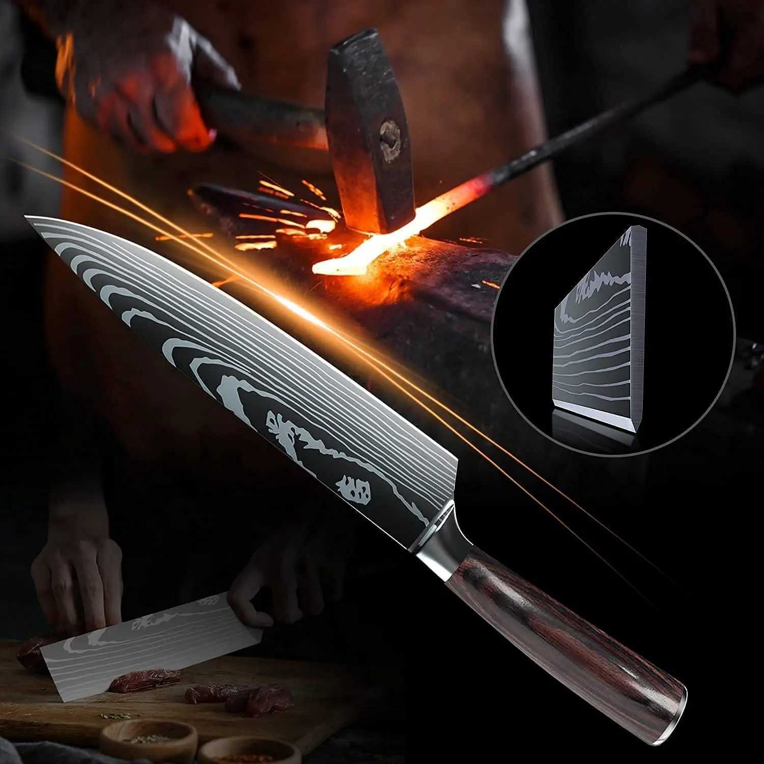 Kitchen Knife Set Professional Chef Japanese Knife 7CR17 Damascus Knife Cleaver Meat Fish Chicken Vegetable Fruit Fillet KnivesXJ250117