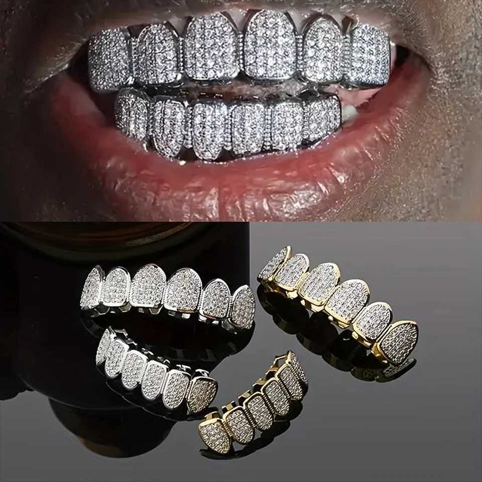 D Z Hip Pop Bling Cubic Zircon Teeth Grillz Set For Men Women Mouth Set Gold Silver Color Removable Dental Fashion JewelryXJ250114