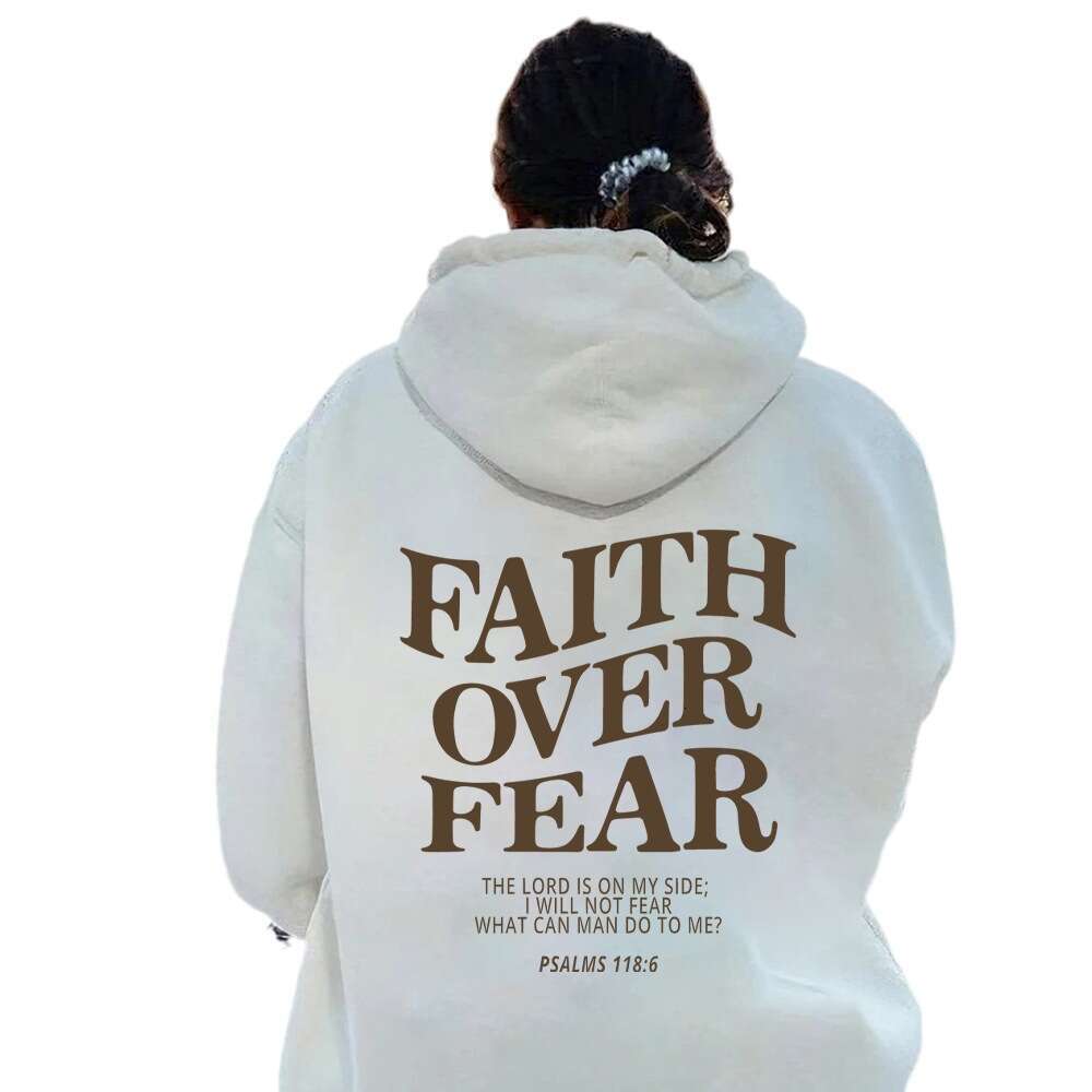 new women's casual loose long sleeved Faith Over hooded sweatshirt