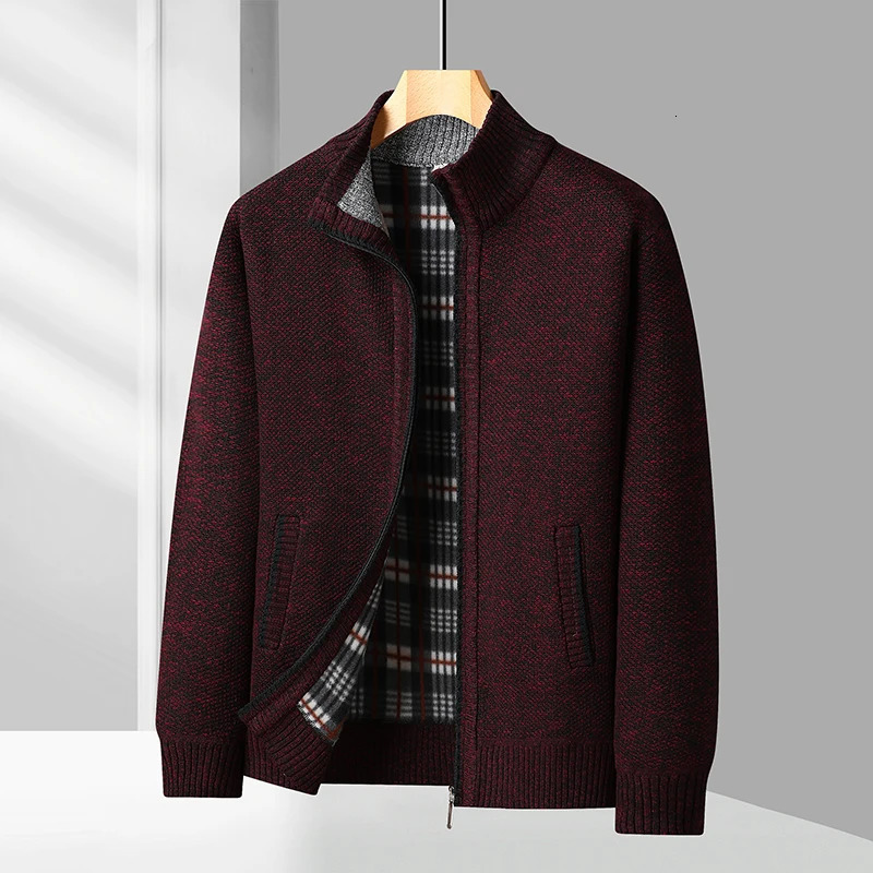 Mens Knitted Cardigan Jacket Autumn Winter Plush Sweater Mens Clothes High Quality Jerseys Warm Casual Jackets Sweaters Coat 250113