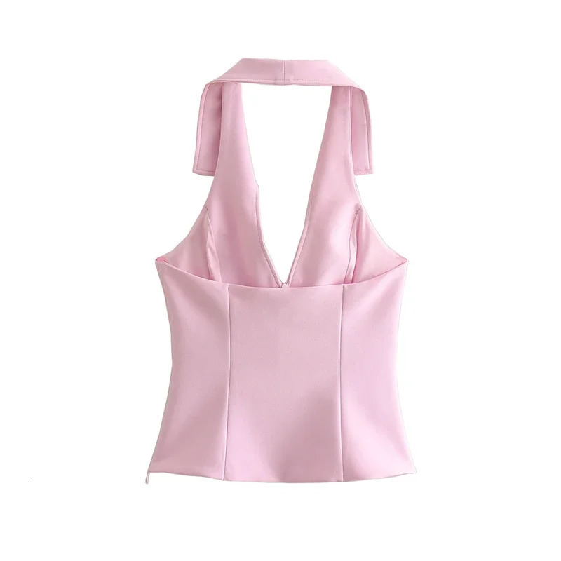 ASDS-Womens Halter Neck Slim Cropped Top Side Zipper Backless Sexy Female Fashion 250115