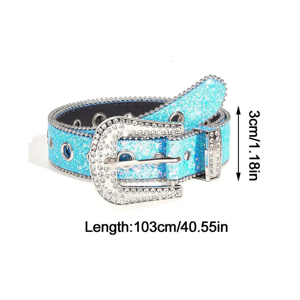 Skull Rivet Rhinestone Bb Belts Trendy Solid Color Sparkling PU Leather Belt Cowboy Cowgirl Jeans Pants Belt For Women Girls 250117