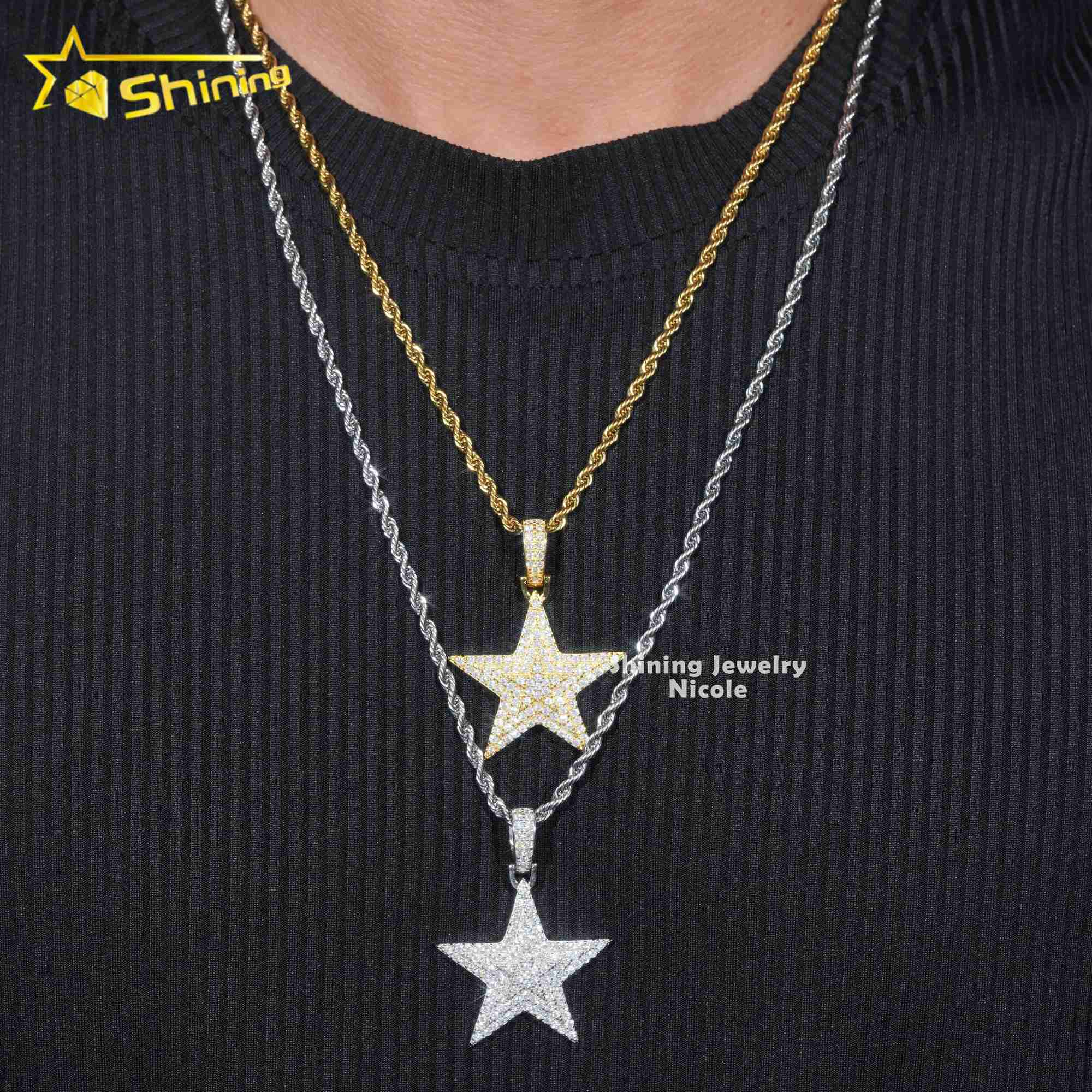 Ready To Ship Sterling Sier Star Charm Hip Hop Dia Iced Out VVS Moissanite Pendant
