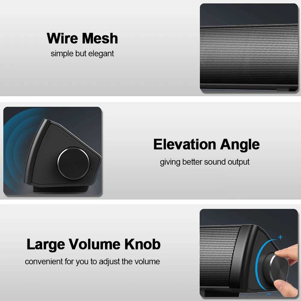 Car Audio SADA V105 Computer Speakers Wired Computer Sound Bar Speaker Bar Stereo USB Powered Mini Long Soundbar for TV PC Desktop Laptop H250118