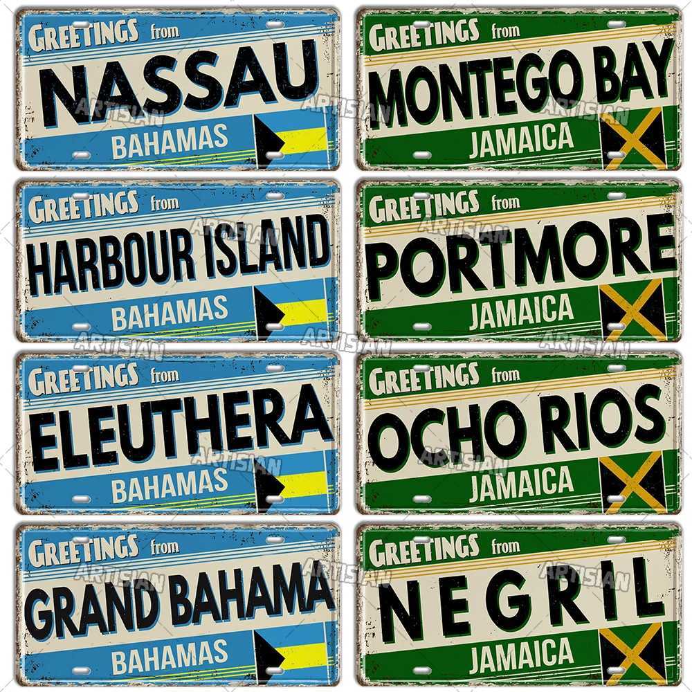 Artisian Cuba Caribbean Jamaica Dominican Republic Bahamas Puerto Rico Landmark License Plate Greetings City Metal Sign Wall Decoration Z250118