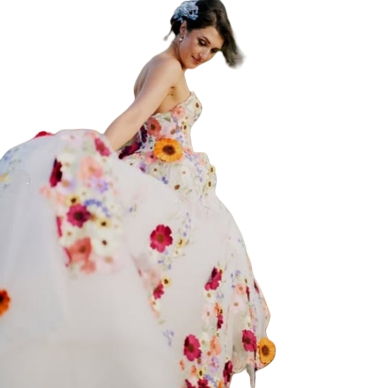 Romantic Floral Lace A-Line Wedding Dresses Colorful Pastrol Bridal Gowns Appliques Sweetheart Strapless Flowers Long Tulle Vestido De Novia 2025