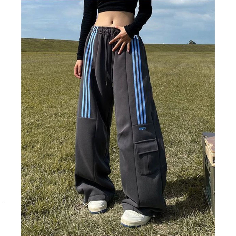 MEXZT Oversized Striped Sweatpant Y2K Streetwear Cargo Pants Harajuku Wide Leg Joggers High Waist Baggy Sports Trousers 250113