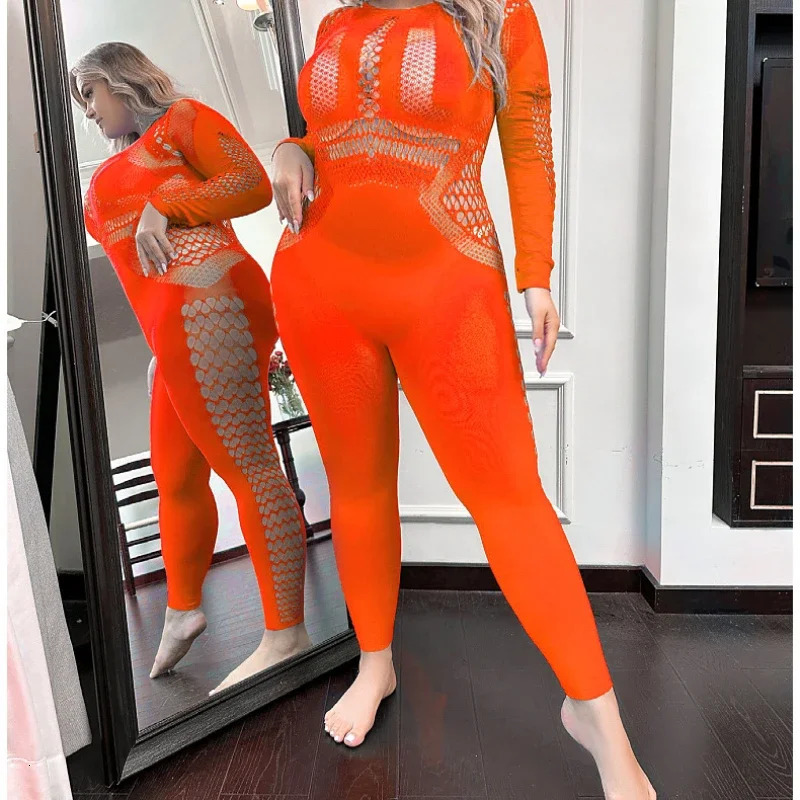 Women Sexy Lingerie Jumpsuit Fishnet Hollow Underwear Plus Size See Through Unitard Bodysuit Nightwear Porno Clubwear Beachwear 250115
