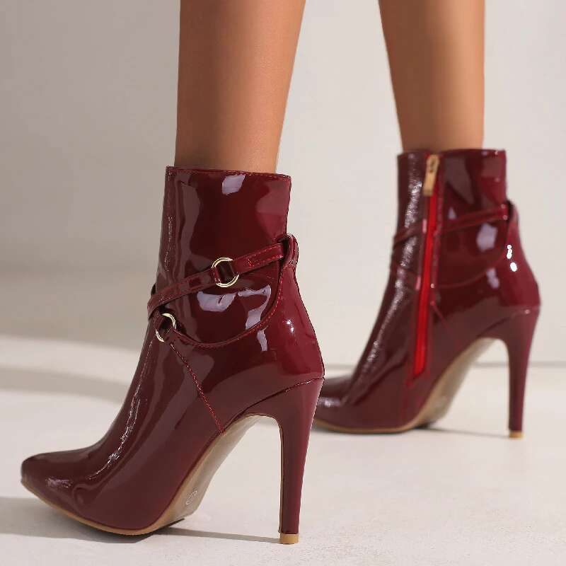 Sexy Ankle Boots Women New 2024 Point Black Green Red Short Boot Patent Leather Dance Party Shoes Lady Large Size 48 50