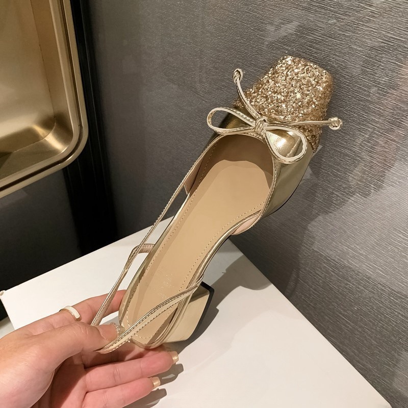 Women Dress Shoes High Heel Fashion Versatile Bow Design Shining Triple Gold Silver Free shipping