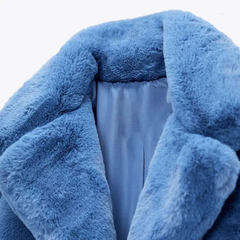 Ins Chic Street Fashion Girls Blue Cropped Plush Coat Women Winter 2024 New Trend Faux Rabbit Fur Jacket Coats Short Outwear