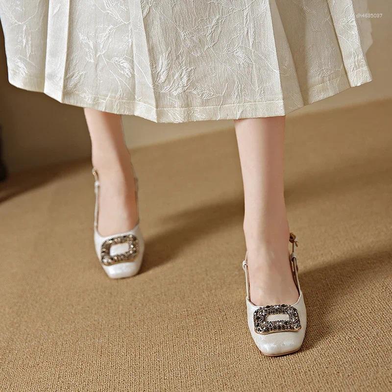 Sandals Lady Sexy Dress Shoes 4cm Mary Jane Snow Crystal Square Toe Pumps In Yellow Beige Black Strange Heeled Back Buckle Strap