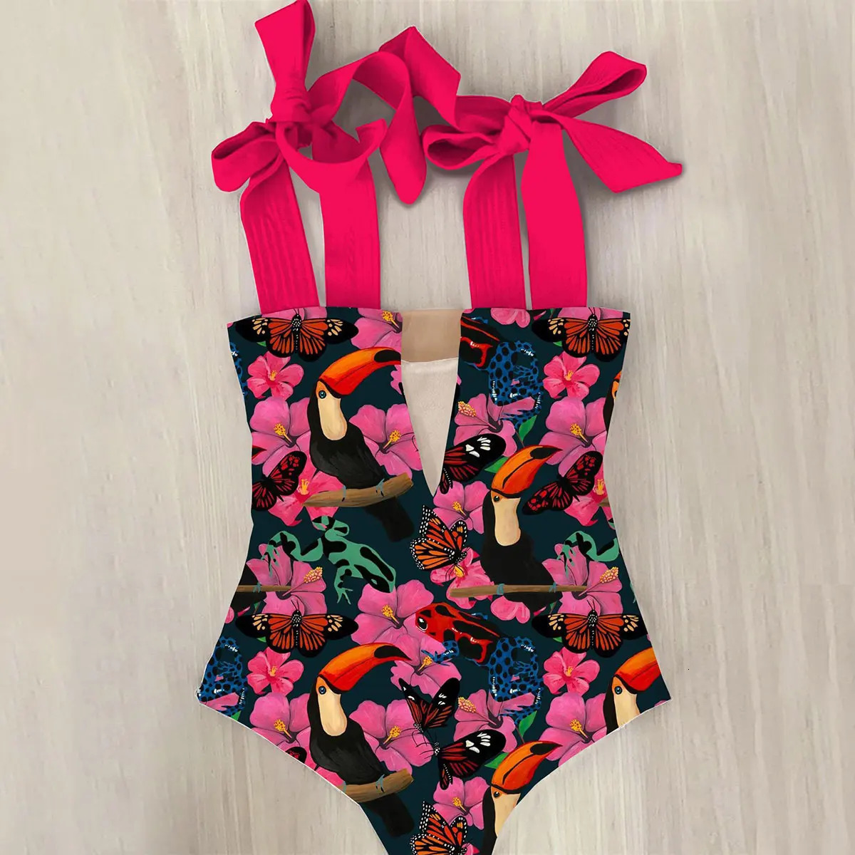 One Piece Swimsuit 2024 Cute Swimwear Women Bow Swimwear Hollow Out Bathing Suit Back crisscross Monokini Swim 250113