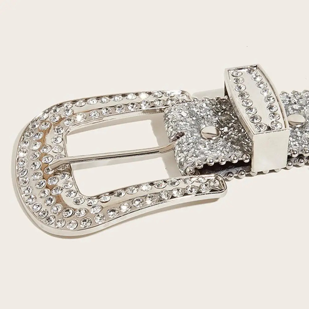 Skull Rivet Rhinestone Bb Belts Trendy Solid Color Sparkling PU Leather Belt Cowboy Cowgirl Jeans Pants Belt For Women Girls 250117