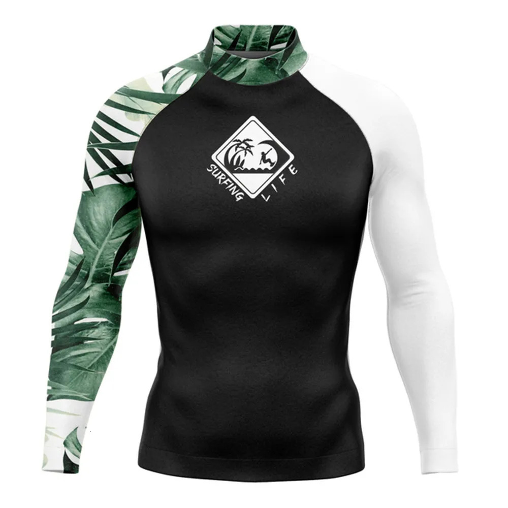 Summer Rash Guards Mens Surfing Long Sleeve Shirts Performance Uv Protection Beach Clothing Diving Surf Swim Upf 50 Apparel 250108