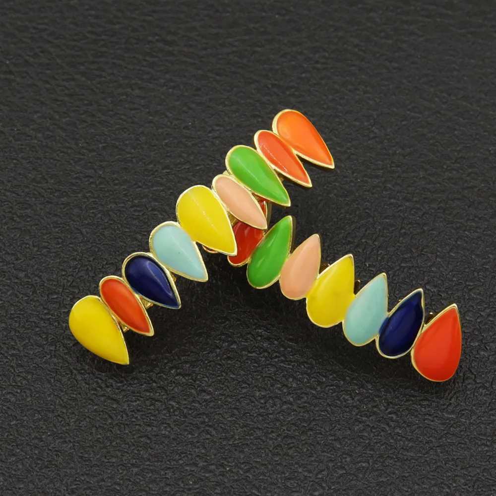 Hip Hop Multi Color Drip Oil CZ Pointy Shape Teeth Grillz Caps Top Bottom Charm Grills For Men Women Jewelry GiftXJ250114