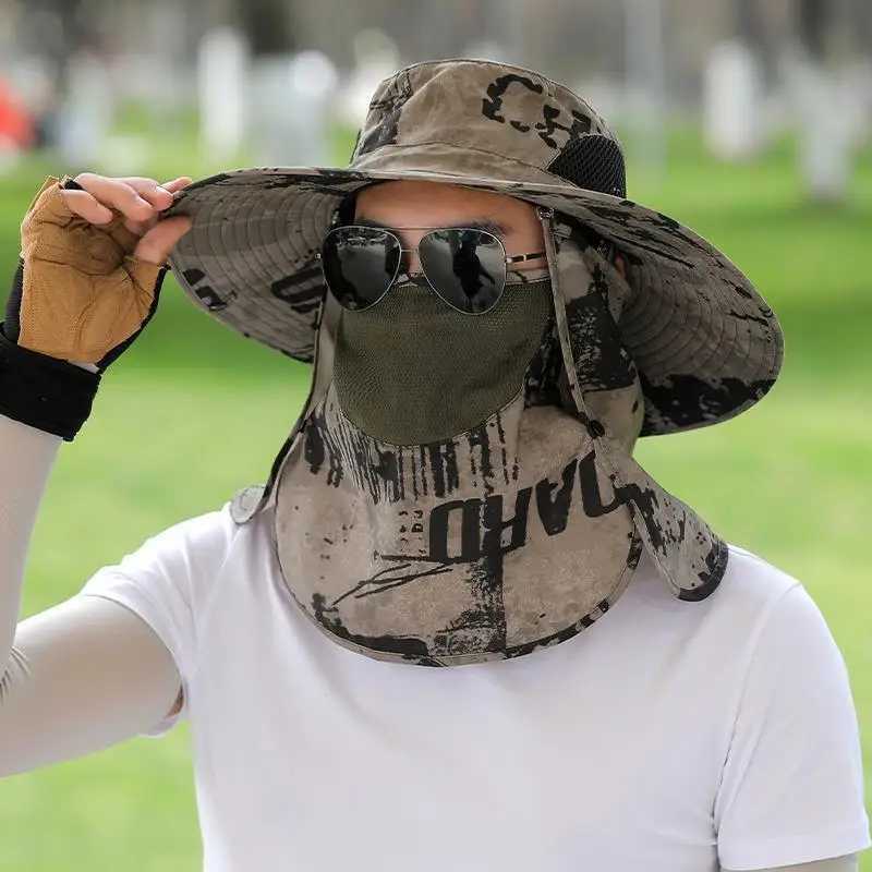 Sunshade hat Breathab Sun protection Mens summer Anti UV fishing hat Big edge face Covering Mosquito proof Fisherman Sun hatXJ250116