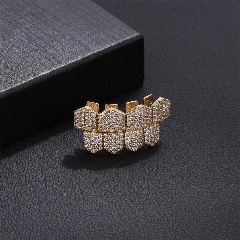 Full CZ Stones Teeth Grillz Caps Cubic Zircon Iced Out Micro Pave Top Bottom Charm Grills For Men Women JewelryXJ250114