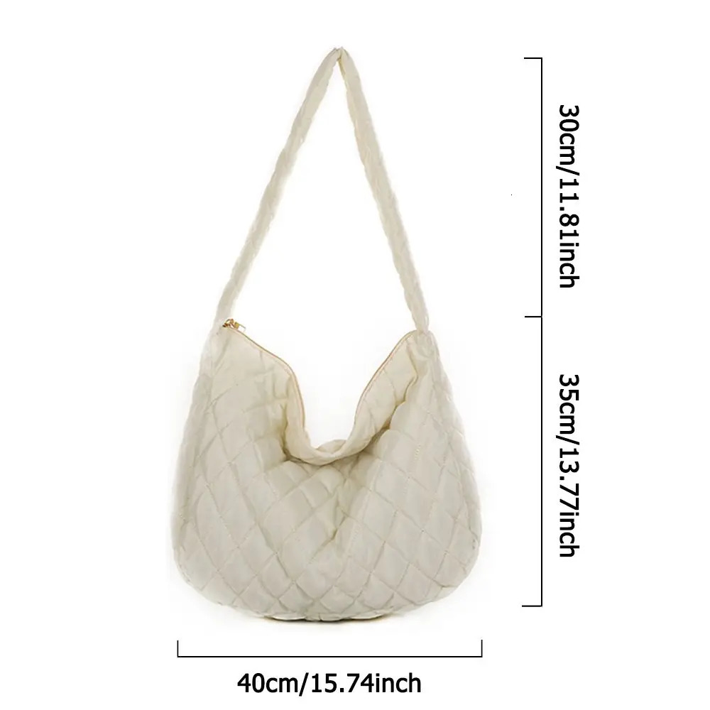 Large Capacity Quilted Tote Bag Lightweight Winter Warm Down Cotton Padded Plaid Shoulder Bags Women Underarm Bags Puffy Handbag 250113