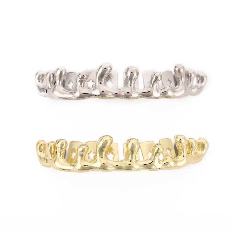 Liquid Water Drop Bottom Teeth Grillz Hip Hop Gold Plated Dental Grills For Women Men Tooth Caps Decor Punk JewelryXJ250114