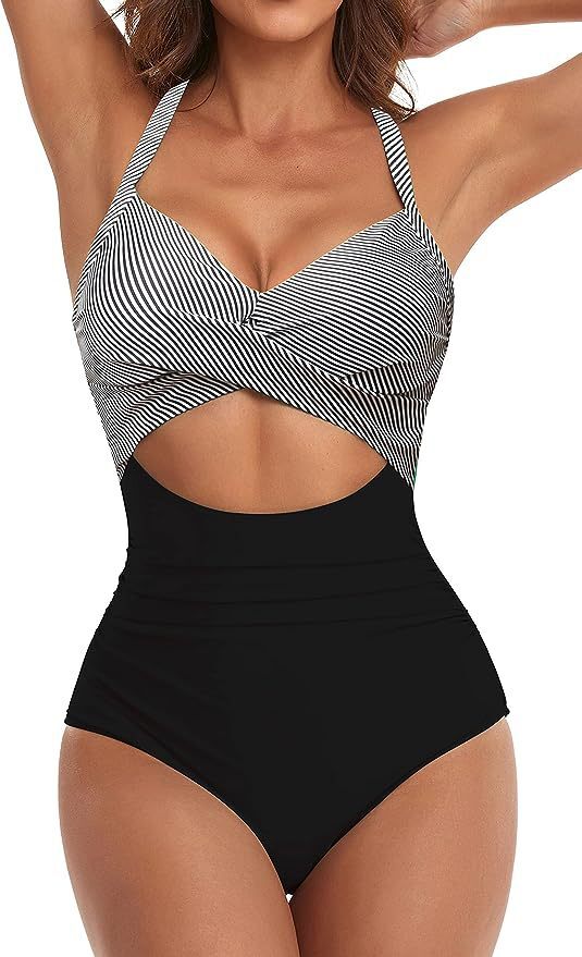 One piece splicing sexy hollow out women's swimsuit cross leopard print strap bikini