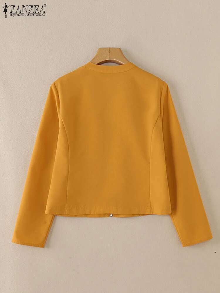 ZANZEA Stand Collar Workwear Outerwear Women Casual 2025 Spring Long Sleeve Short Trendy Solid Color Zip-Up Jackets