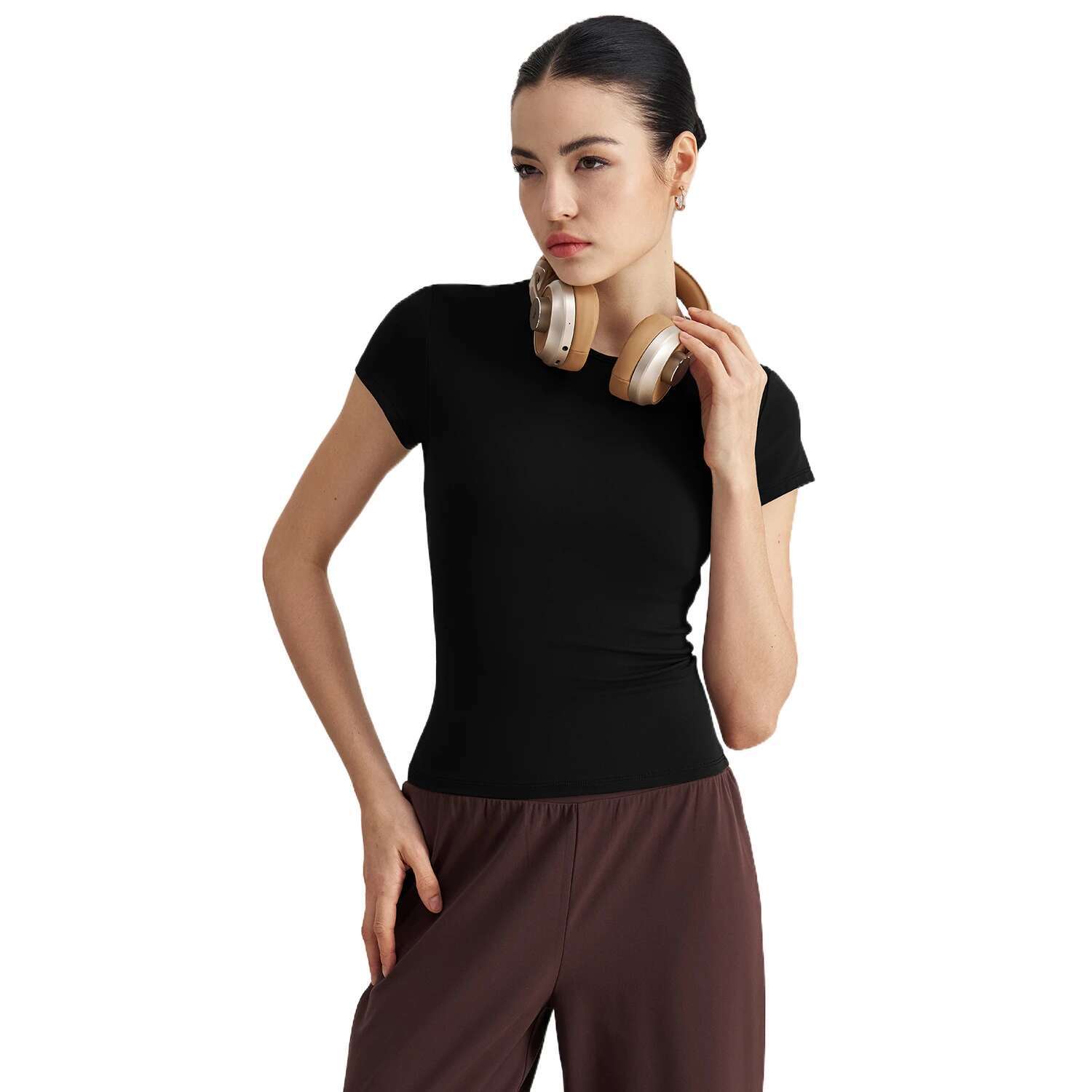 Ddmyoutdoor China Domestic Mermaid Curve Casual Sports Short Sleeved Tight Waist Slim Fit Breathable Yoga T Shirt Running Training Naked Fiess Top