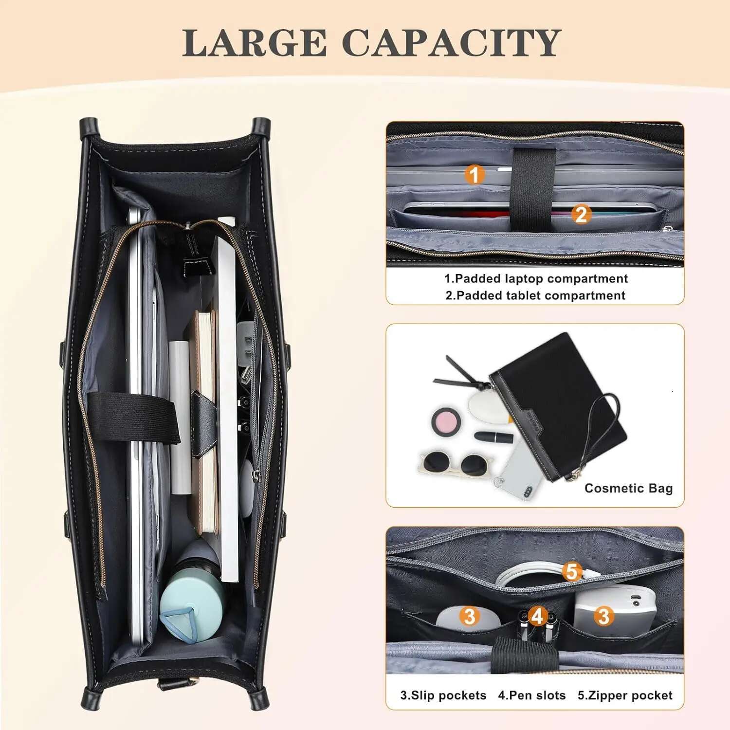 Tote for Women Canvas Laptop Bags 15 15.6 16 inch Messenger Shoulder Computer Bag Casual Handbag Business Office Briefcase