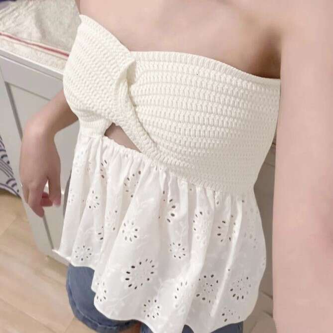 women's hot selg fashion casual knitting embroidery splicing vacation sexy strapless vest top 2025 new style chic elegant clothing