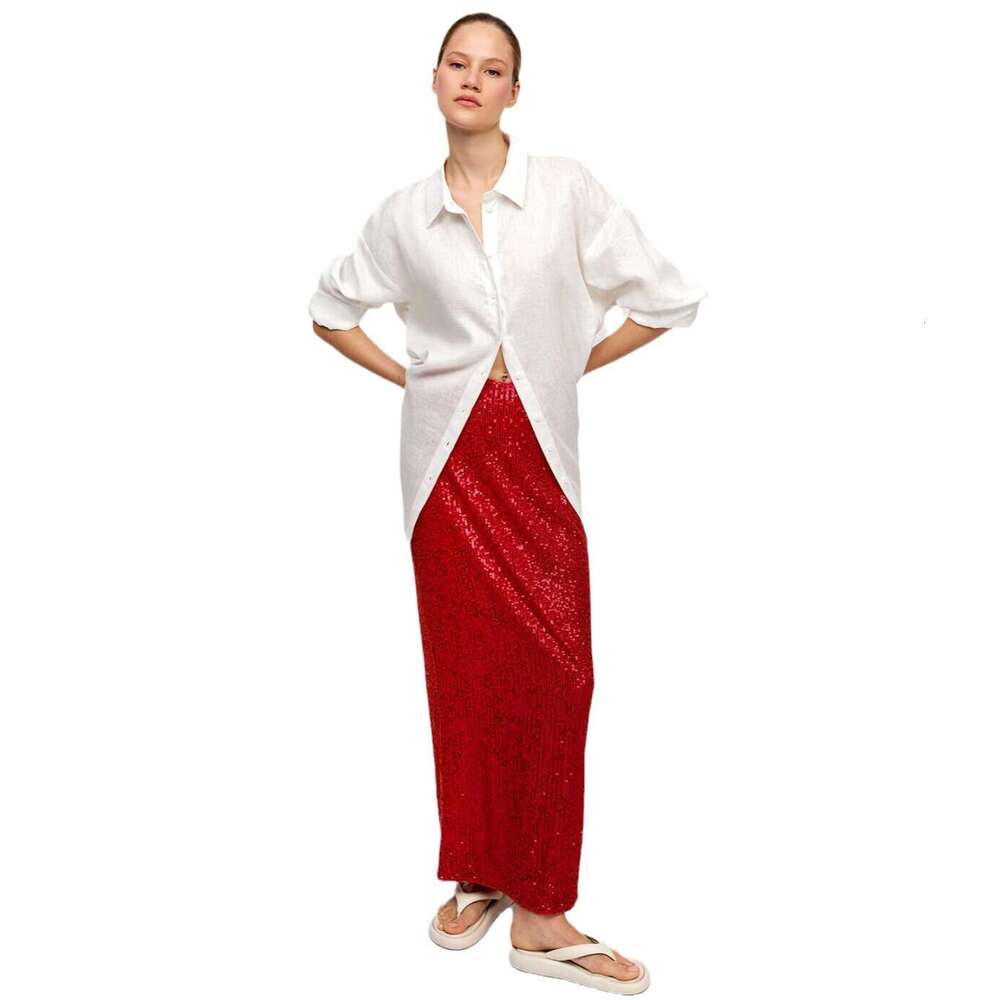 women's hot selg solid color sequin back slit fashionable casual skirt 2025 new style chic and elegant clothing