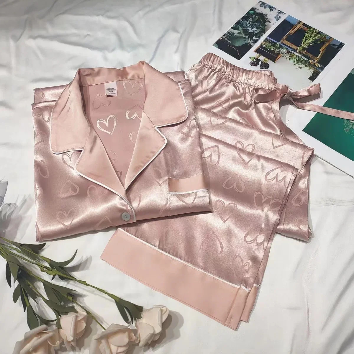 Highend Feelwomens Ice Silk Long Sleeve Pajama Set Arrival Heart n Summer Thin Homewear For Students 250110