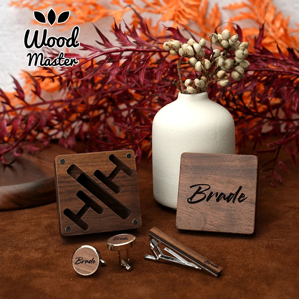 Custom Engraved Wooden Groom Accessories Set Personalized Walnut Box Wedding Gift Bridal Party Keepsake Cufflinks Tie Clip 250118
