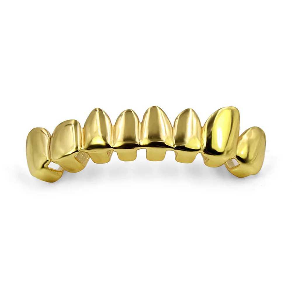 YOUNGX Hip Hop 8 Irregular Glossy Bottom Teeth Grillz Gold Color Tooth Caps For Women Men Jewelry Halloween GiftXJ250114