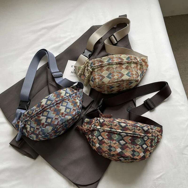 Bohemia Corduroy Belt Bags for Women Fashion Fanny Pack Female Banana Waist Hip Purse Shoulder Crossbody Chest Bag Pocket swissmilitary