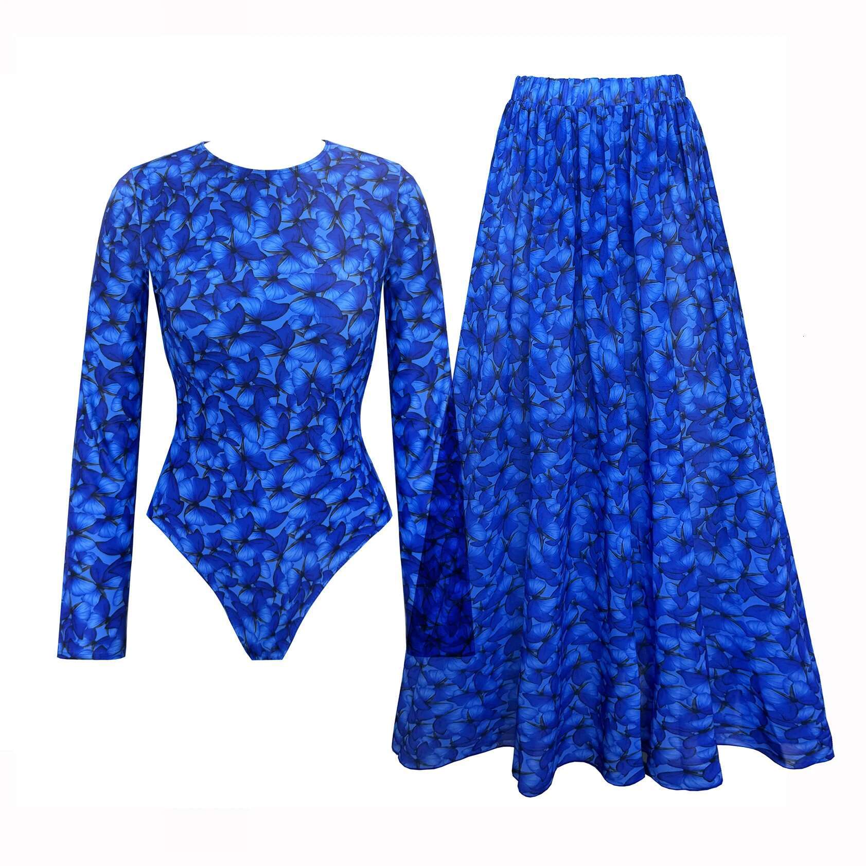 Ral Printed Long Sleeve Swimsuit With Cover Up Sexy Swimwear Women Swim Suit Surf Bathingsuit Sliming Bodysuit Beachwear