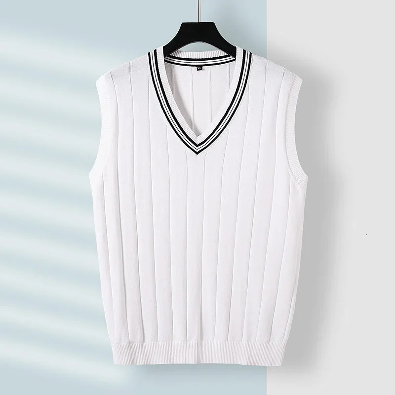 Winter Men Knit Vest Casual Knitted Sweater Cotton Waistcoat vNeck Knitwear Mens Slim Fit Striped Man Clothing 250114