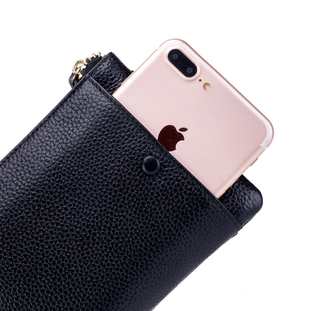 Bag niche, ultra-thin, long, large capacity handheld bag, women's leather minimalist wallet, top layer cowhide phone bag swissmilitary