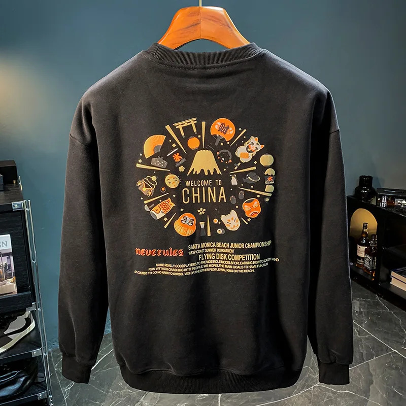 mens hoodie trendy printed fashion street casual sweater versatile loose elastic comfortable high end Top Autumn 250113