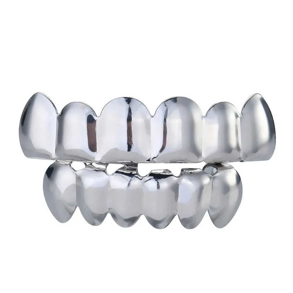 Hip Hop Gold Plated Teeth Grillz Set Top Bottom Tooth Grills Dental Mouth Punk Teeth Caps Cosplay Party Rapper JewelryXJ250114