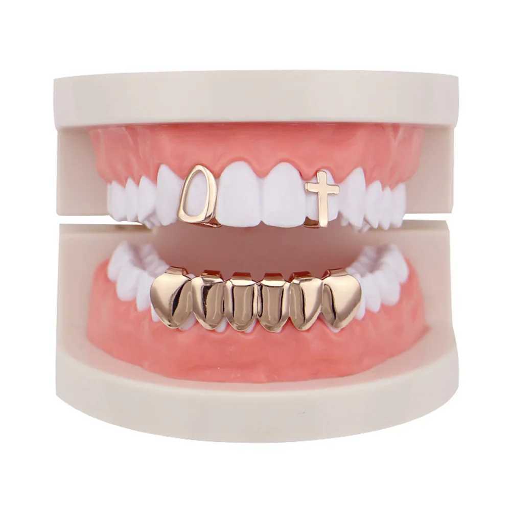 Hollow Cross Comb Teeth Grillz Top Bootom Dental Mouth Caps Cosplay Party Rapper Hip Hop Jewelry TG068XJ250114