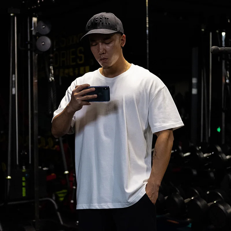 Mens Summer Cotton Casual Loose Oversize T-shirt Male Gym Fitness Short Sleeve Tee Sports Tops Workout Clothing Plus Size M-5XL 250117