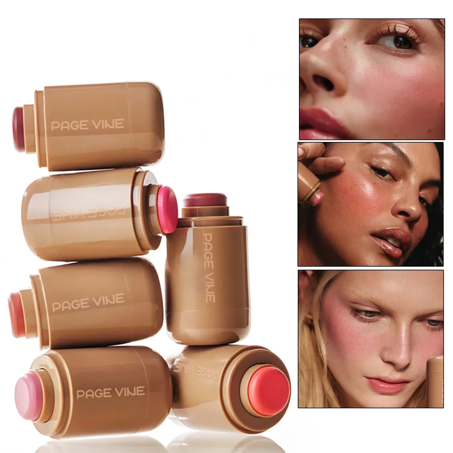 PAGE VINE Pocket Blush Stick Multi-Functional 6 Colors Lip Cheek Highlighter Waterproof Natural Glow Balm 250110