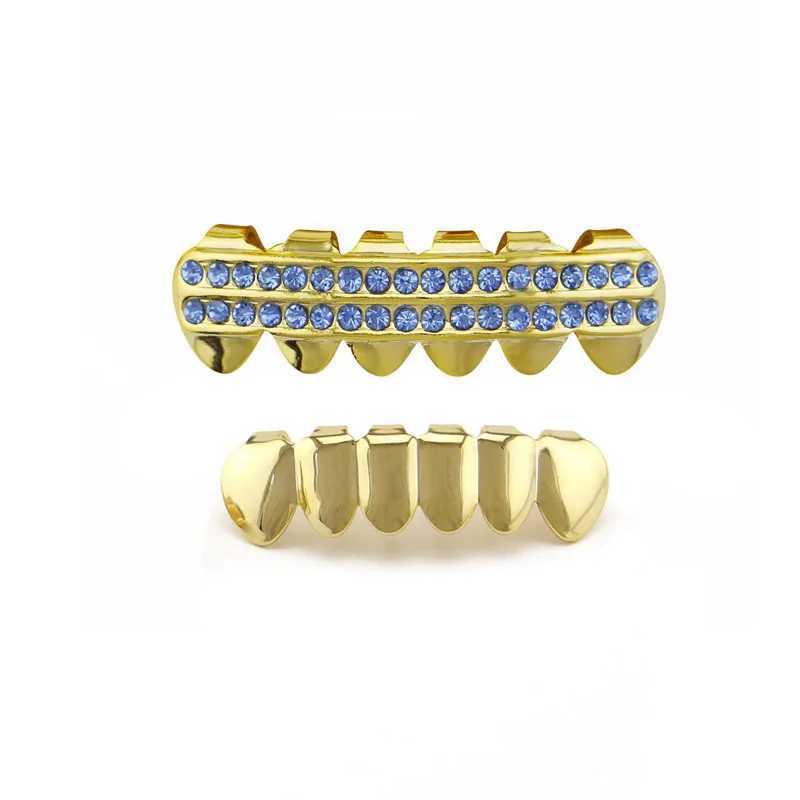 Hip Hop Teeth Grillz Gold Plated Dental Grills Rock Tooth Grillz Caps Crystal Teeth Caps Halloween Vampire ToothXJ250114