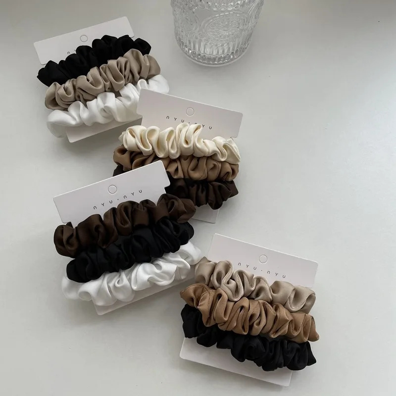 346PcsSet Satin Scrunchies Women Solid Color Hair Rope Elegant Ponytail Holder Rubber Band Elastic Hairband Accessories 250118