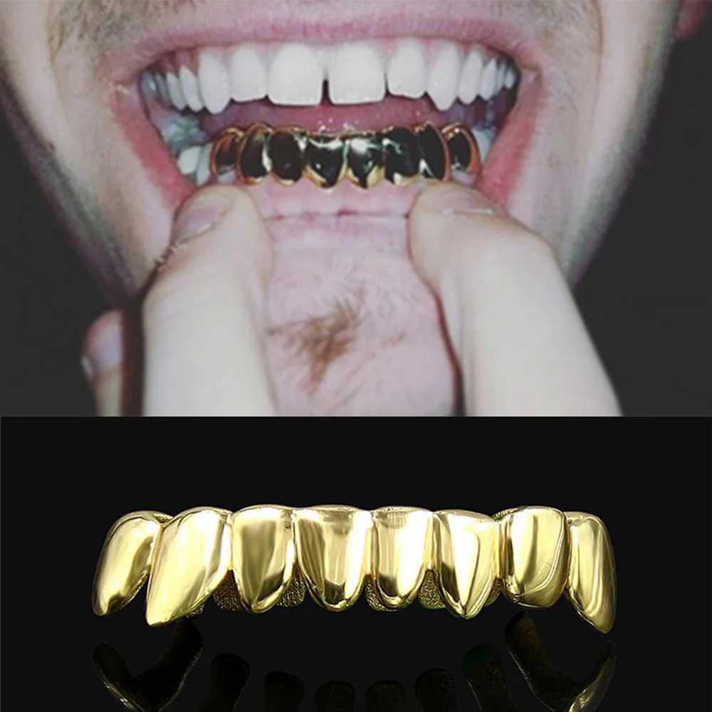 YOUNGX Hip Hop 8 Irregular Glossy Bottom Teeth Grillz Gold Color Tooth Caps For Women Men Jewelry Halloween GiftXJ250114
