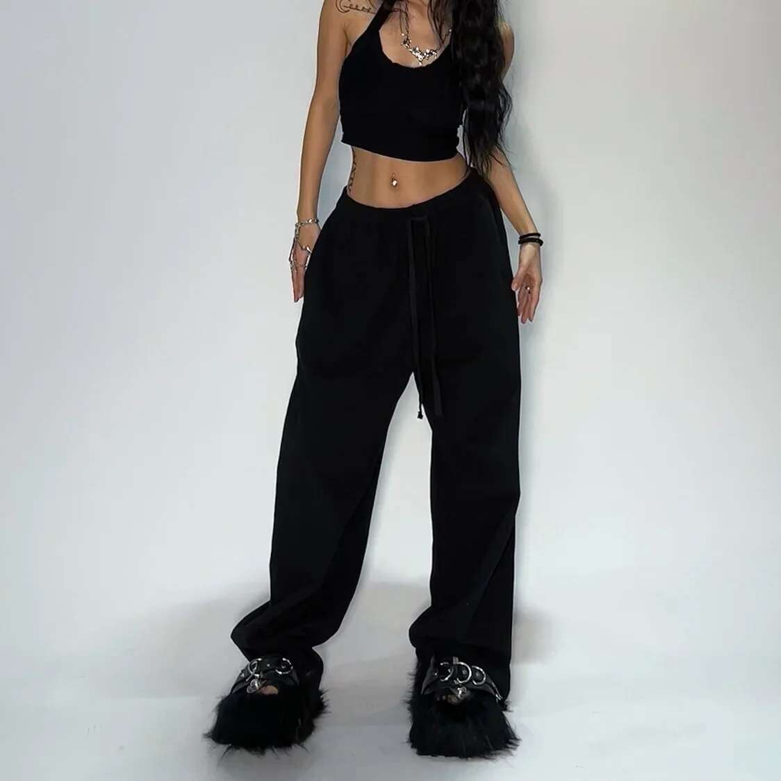 Casual Comfy Grey Sweatpants For Women With Starchy Waist Loose Fit And Parachute Pants