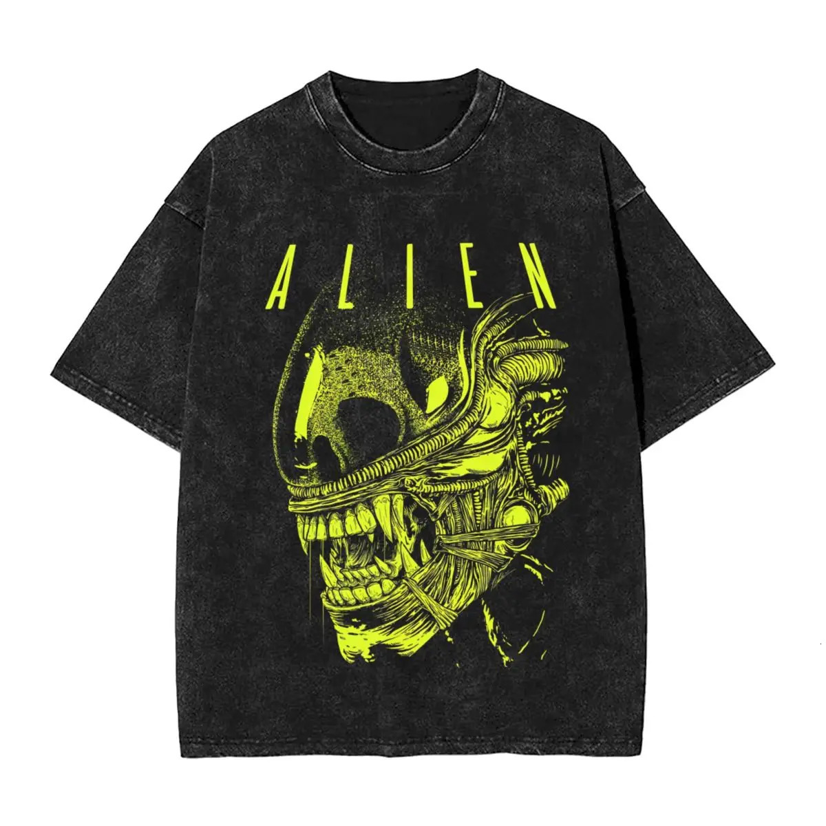 Xenomorph Essential Alien Mencosy woman Men Washed stamping Print T-ShirtHarajuku Cotton Tshirt Summer Short Sleeve Tees 250117