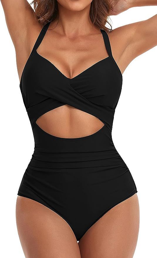 One piece splicing sexy hollow out women's swimsuit cross leopard print strap bikini