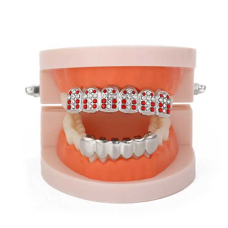 Iced Out Pink Cubic Zirconia Teeth Grillz For Men Micro Pave Top Bottom Teeth Grillz Caps Bling Dental Grills Jewelry HiphopXJ250114